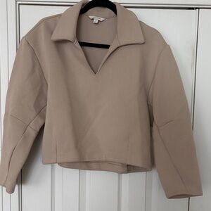 Banana Republic Cropped Collared Pullover in Taupe